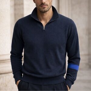 TSE 100% Cashmere Quarter Zip Sweater Grey Blue Stripe Size M